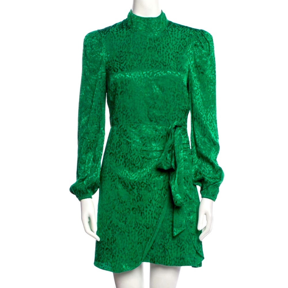 Likely revolve Green Wrap Dress with Bishop Sleeves